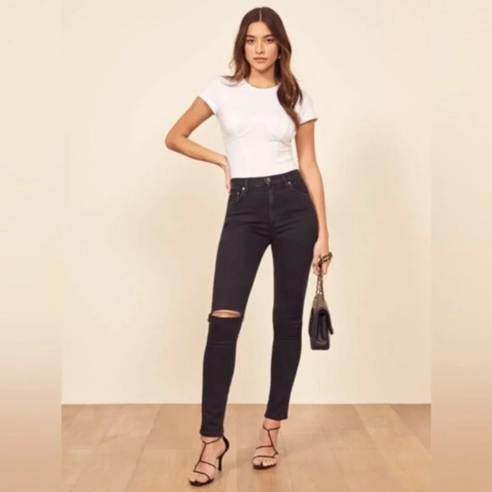REFORMATION Jeans Faded Black Destroyed High Waist Rise Skinny Jean size 25 - Picture 1 of 12